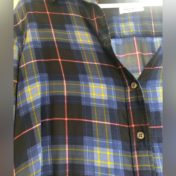 Silk blouse by Equipment. Blue/Black plaid. Size L - Picture 3 of 6